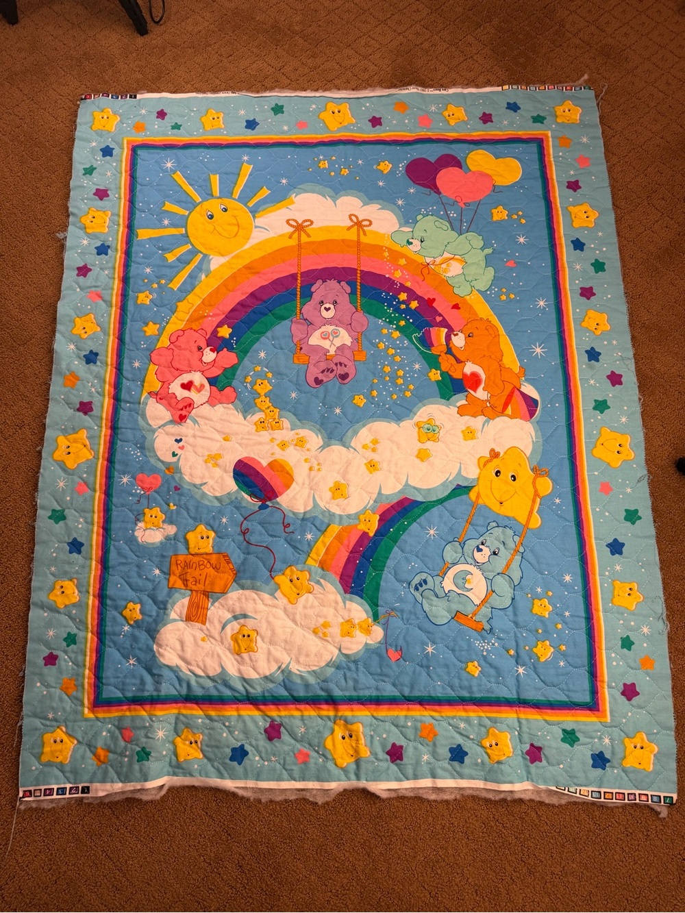 Vintage 20003 Care Bears Large Multi Color Blanket 43 1/2” X 33”